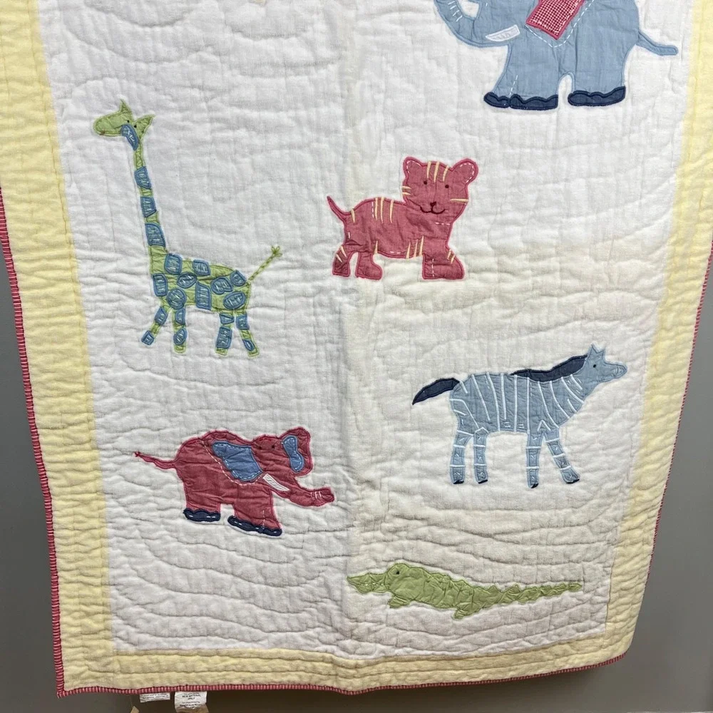 Pottery Barn Kids Safari Animal Crib/Toddler Quilt‎ & 2 Window Valances
